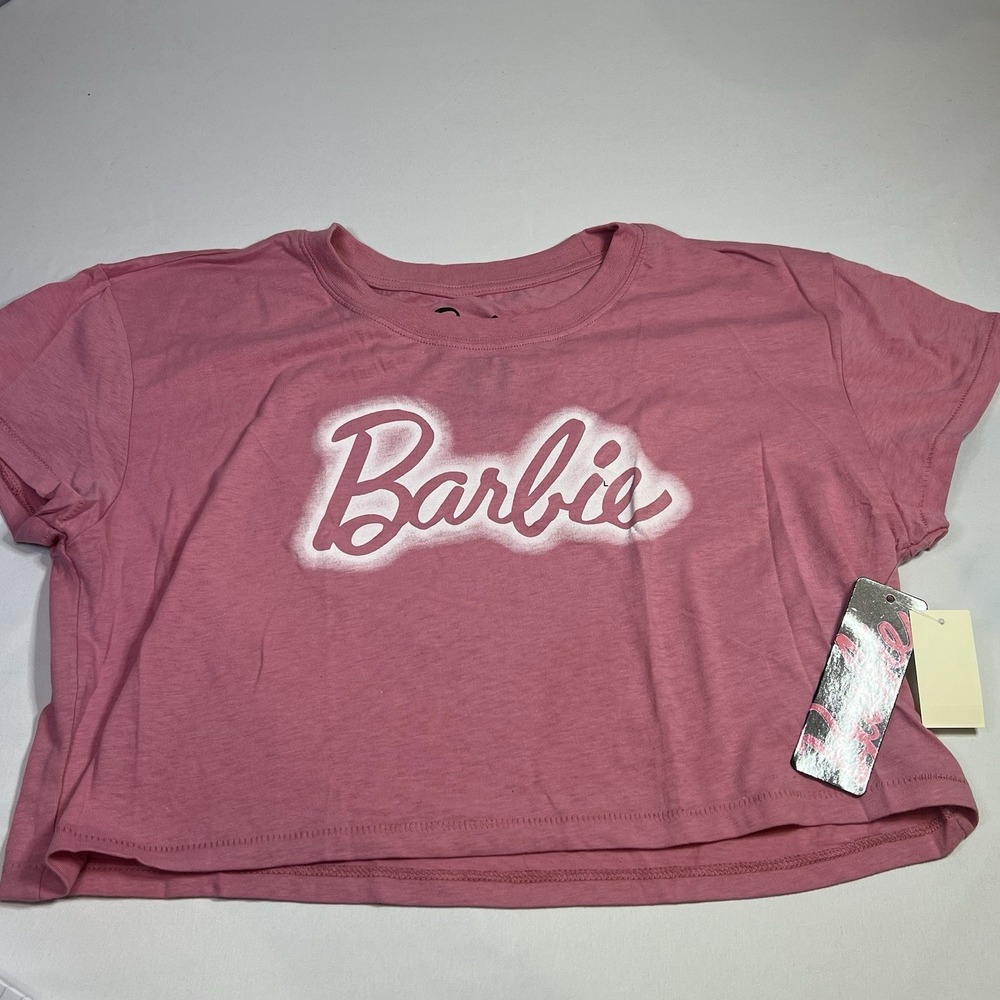 Barbie Mattel‎ Pink Crop Top  Size Large T-Shirt Women's L Movie Doll Hot Topic